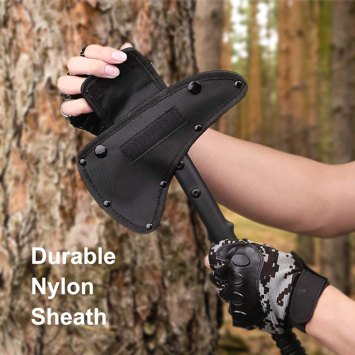 JXE JXO Camping Axe, Throwing Tactical Tomahawk with Spike, Survival Hatchet with Sheath, Nylon Fiber Handle for Outdoor Survival Hiking Camping （2 Pack） JXE JXO