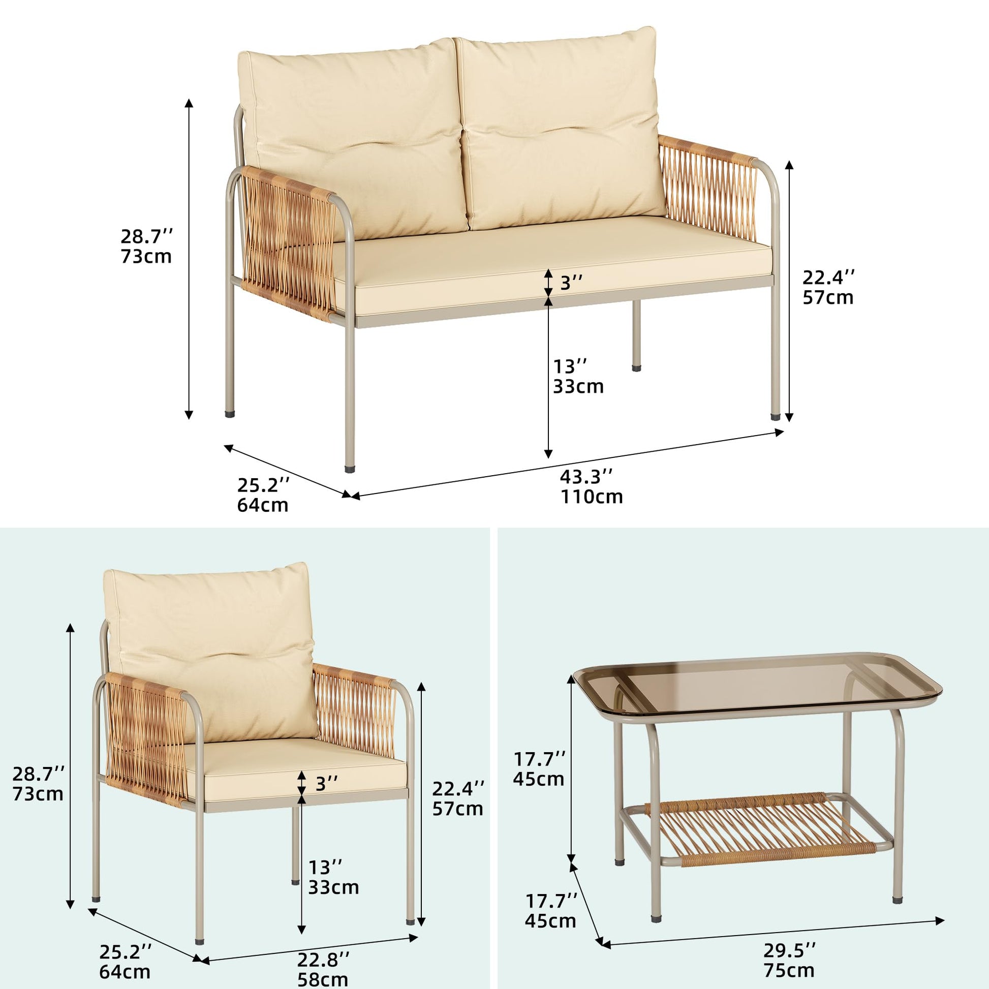 YITAHOME 4 Pieces Patio Furniture Set, Wicker Outdoor Conversation Set, All-Weather Rattan Bistro Set with Loveseat Set, Coffee Table and Cushions for Backyard, Balcony, Deck - Beige - WoodArtSupply