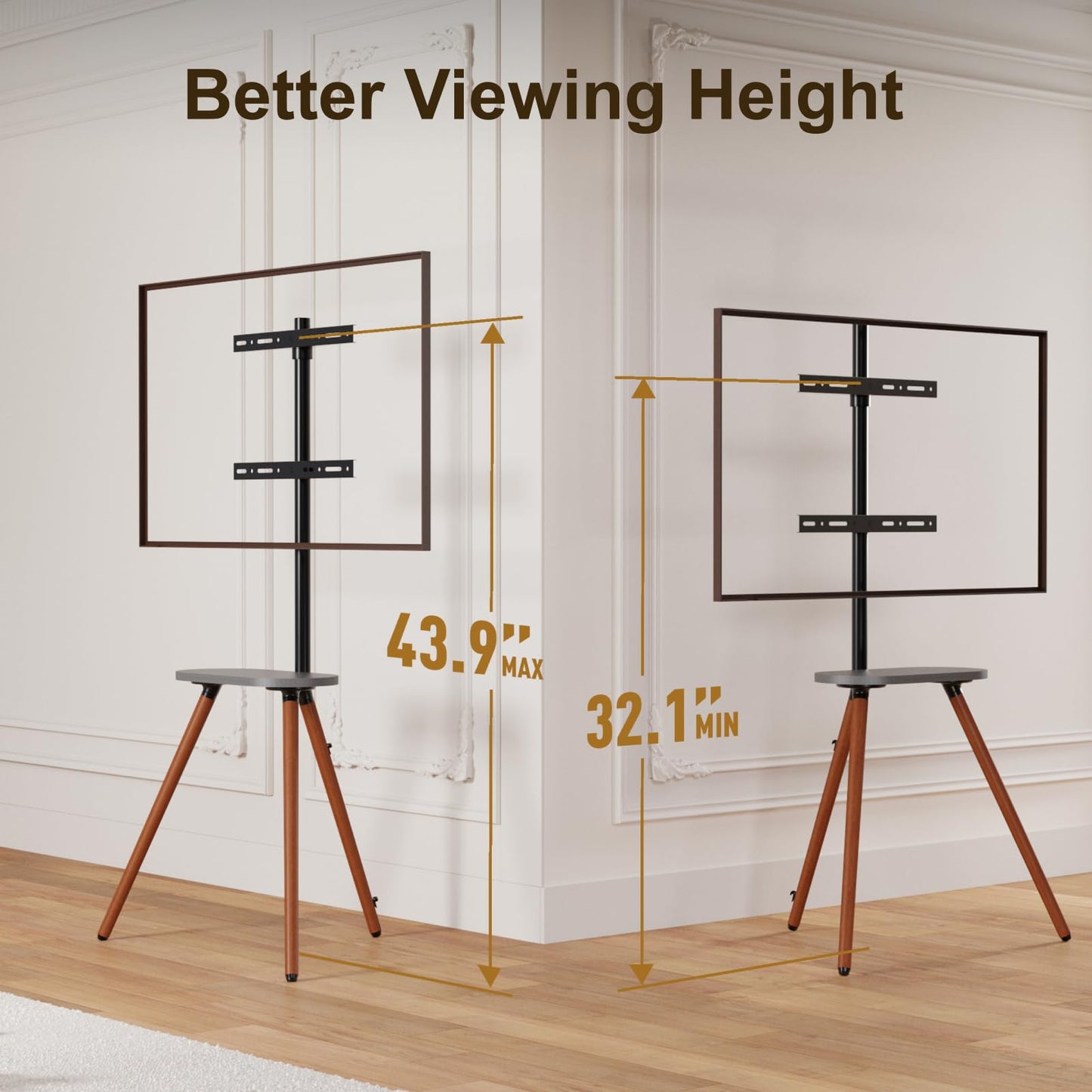 ECOTINY Tripod Easel TV Stand for 40 to 65 Inch LCD LED OLED Screen, Height Adjustable and Swievel TV Stand, Portable Corner TV Floor Stand with Wooden Tray, VESA 400x400mm, Minimalist Black  - WoodArtSupply