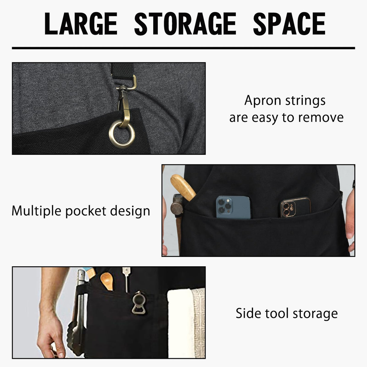 KEMITAC Barbecue Apron For Men, Men Cooking Apron, Work Apron, Gardening Apron, Welding Apron - Waterproof, Fireproof, Adjustable Straps, Many Pockets, Dirt-Repellent - Black Canvas KEMITAC