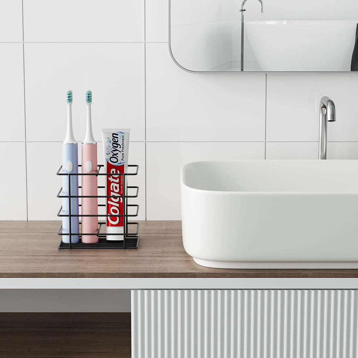 Oasiteege Adhesive Toothbrush Holder Wall Mounted, Suction Cup Toothpaste Organizer for Shower, Hanging Razor Tooth Brush Holder Storage Caddy with Drainage, Black Bathroom Accessories and Decor Oasiteege