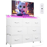 WLIVE Led Dresser for Bedroom, White Dresser TV Stand for Bedroom with LED Lights and Power Outlet, Wide Chest of Drawers for Hallway, 8 Fabric Drawers for Living Room and Entryway, Easy to Assemble WLIVE