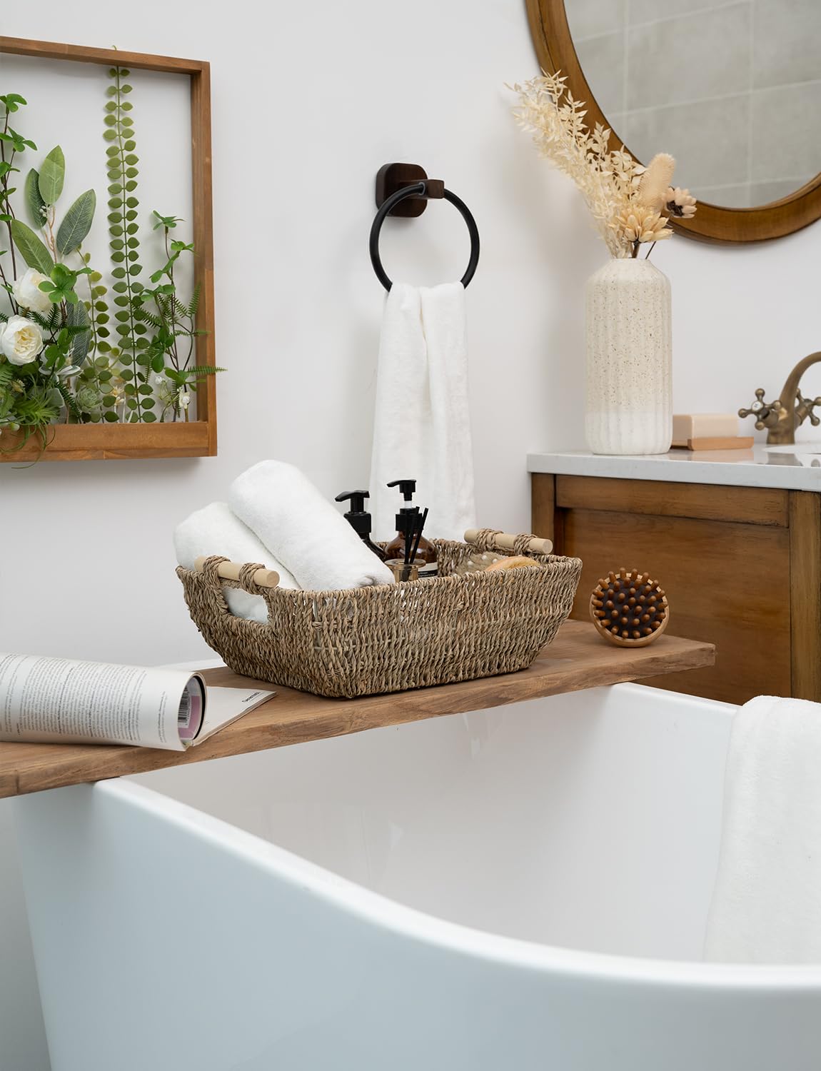 StorageWorks Hand-Woven Large Storage Baskets with Wooden Handles, Seagrass Wicker Baskets for Organizing, 2-Pack StorageWorks