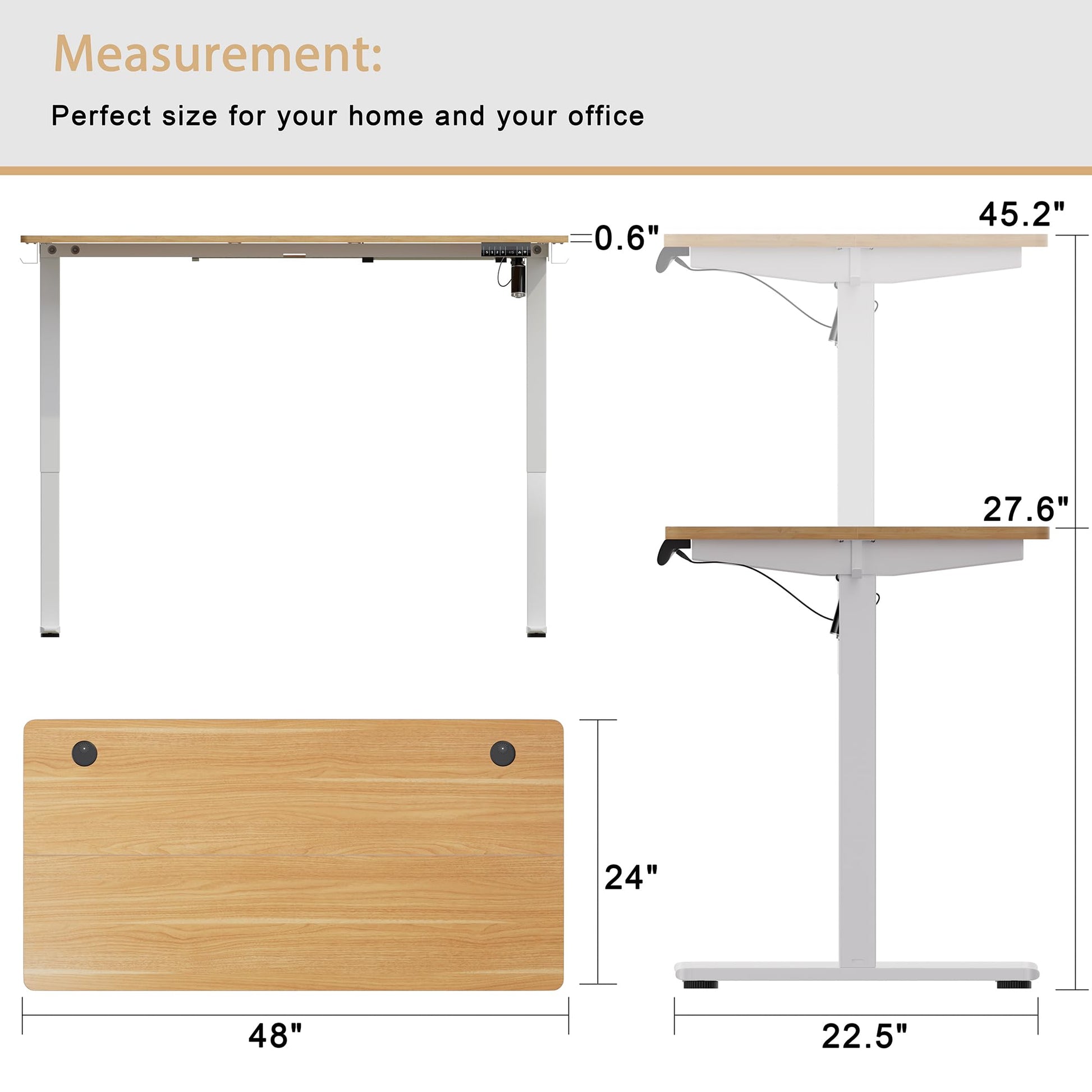 Meilocar Height Adjustable Electric Standing Desk, Sit Stand Computer Desk w/Memory Controller, Home Office Workstation Stand up Desk with Splice Board, 48" x 24" Tabletop (Walnut Top + White - WoodArtSupply