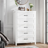 Jocoevol 5 Drawer Dresser for Bedroom - Farmhouse 44.9" Tall Chest of Dresser with Large Storage, Rubst Wood Construction for Living Room, Hallway & Entryway - White Jocoevol