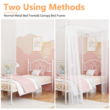 Weehom Twin Canopy Bed Frame with Headboard and Footboard Metal Four Posters Curtains Design Mattress Foundation Bed Platform Underbed Storage Space No Box Spring Needed for Kids Adults White Weehom