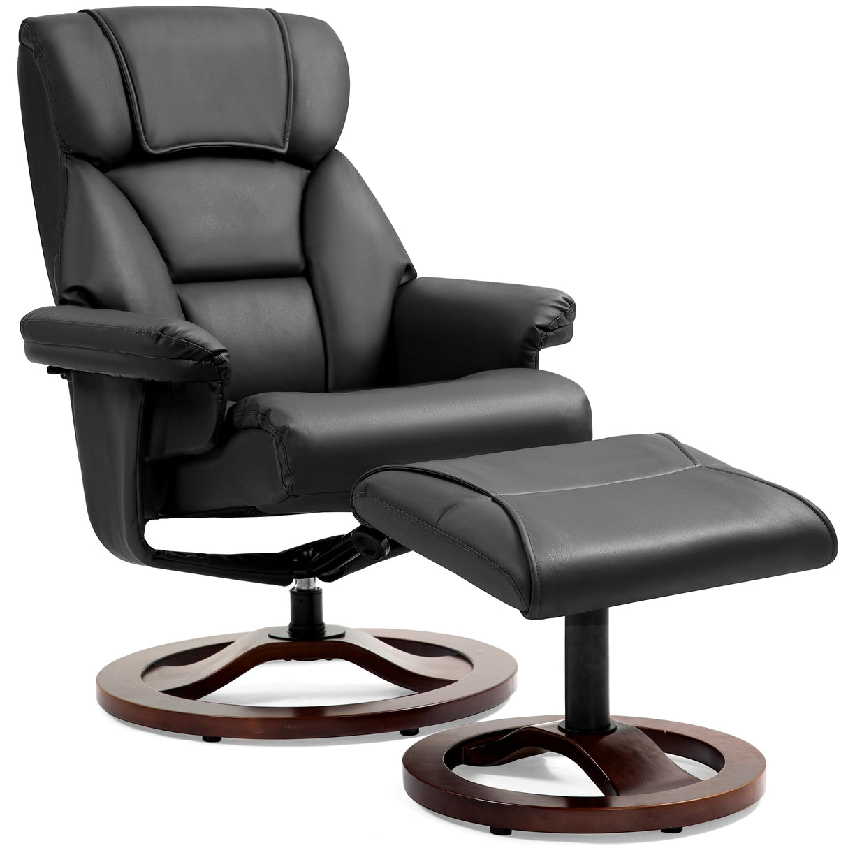 HOMHUM Swivel Recliner Chair with Ottoman, Adjustable Faux Leather Chair, Reclining Chair with Solid Wood Base, Lazy Chair with Footrest for Living Room & Bedroom, Black HOMHUM