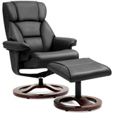 HOMHUM Swivel Recliner Chair with Ottoman, Adjustable Faux Leather Chair, Reclining Chair with Solid Wood Base, Lazy Chair with Footrest for Living Room & Bedroom, Black HOMHUM