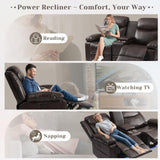 PALLOME Power Reclining Loveseat Sofa for Home Theater, RV Recliner Couch with USB Type-C, Console, LED Lights (Brown) PALLOME