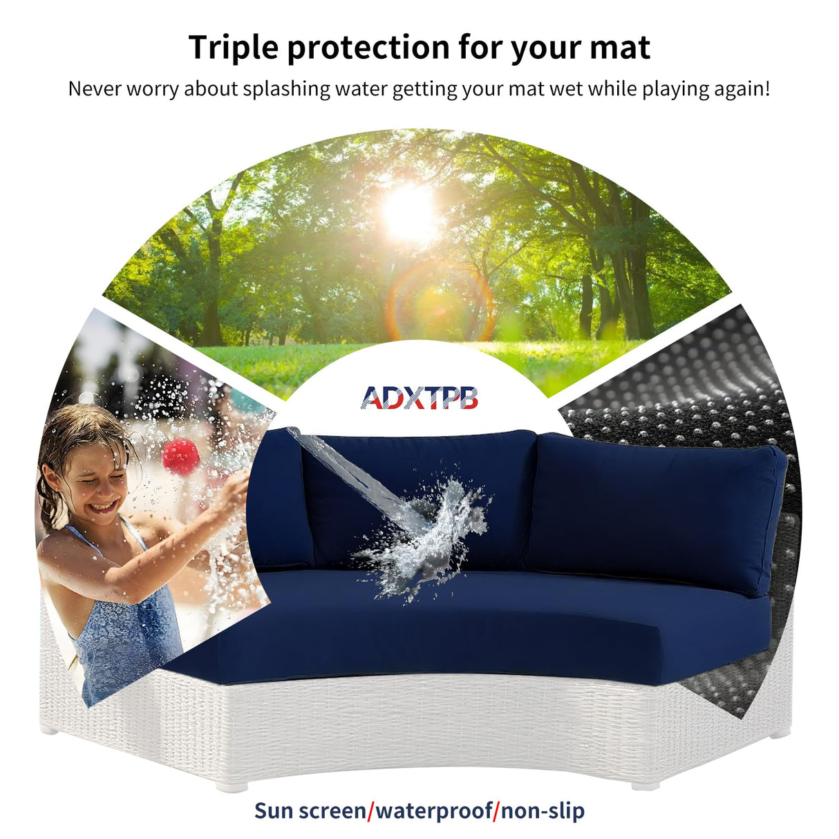 ADXTPB Outdoor Curved Cushion Covers Olefin,Waterproof Half Moon Patio Furniture Sofa Cushions Cover with Non-Slip Bottom,Cover ONLY (Navy Blue, 77 * 40 * 28 * 5.3in) ADXTPB