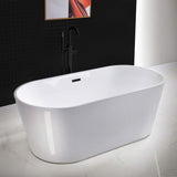 WOODBRIDGE 67" Acrylic Freestanding Bathtub Contemporary Soaking Tub, White Acrylic (Matte Black Drain/Overflow), B0013-MB-Drain &O WOODBRIDGE