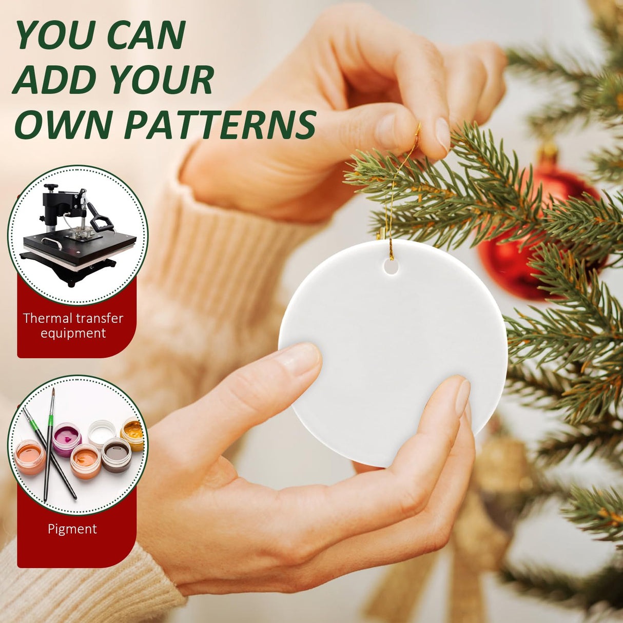 ZYNERY 30Pcs Sublimation Ceramic Ornaments, Sublimation Ornament Blanks, Ornaments for Crafts, DIY Christmas Ornaments, White Christmas Ornaments, Sublimation Blanks Products Bulk Personalized Gift ZYNERY