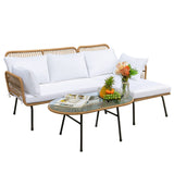Devoko Outdoor Patio Furniture Set, Outdoor Sectional Conversation Rope Woven L-Shaped Sofa Set with Patio Table and Thick Cushions for Backyard Porch Balcony Garden, White Devoko