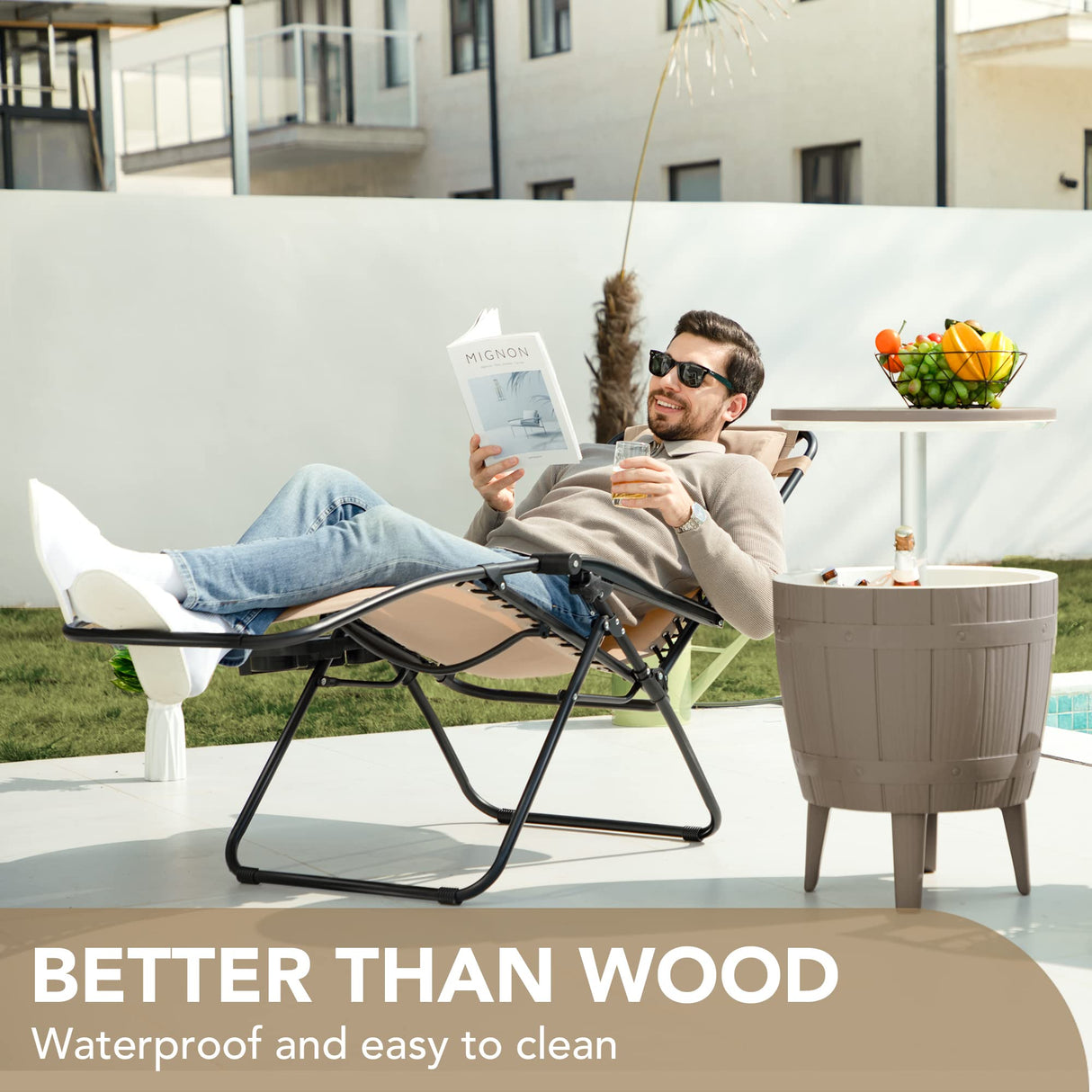 Devoko Patio Zero Gravity Chair Outdoor Folding Adjustable Reclining Chairs Pool Side Using Lawn Lounge Chair with Pillow Set of 2 (Beige) Devoko