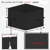 SunCula Replacement 10'x12' Gazebo Curtains waterproof, Universal Privacy Shade Curtains 4-Panels sidewall with Zipper, Outdoor Curtains for Patio, Backyard, Garden-Black (Only Curtains) SunCula