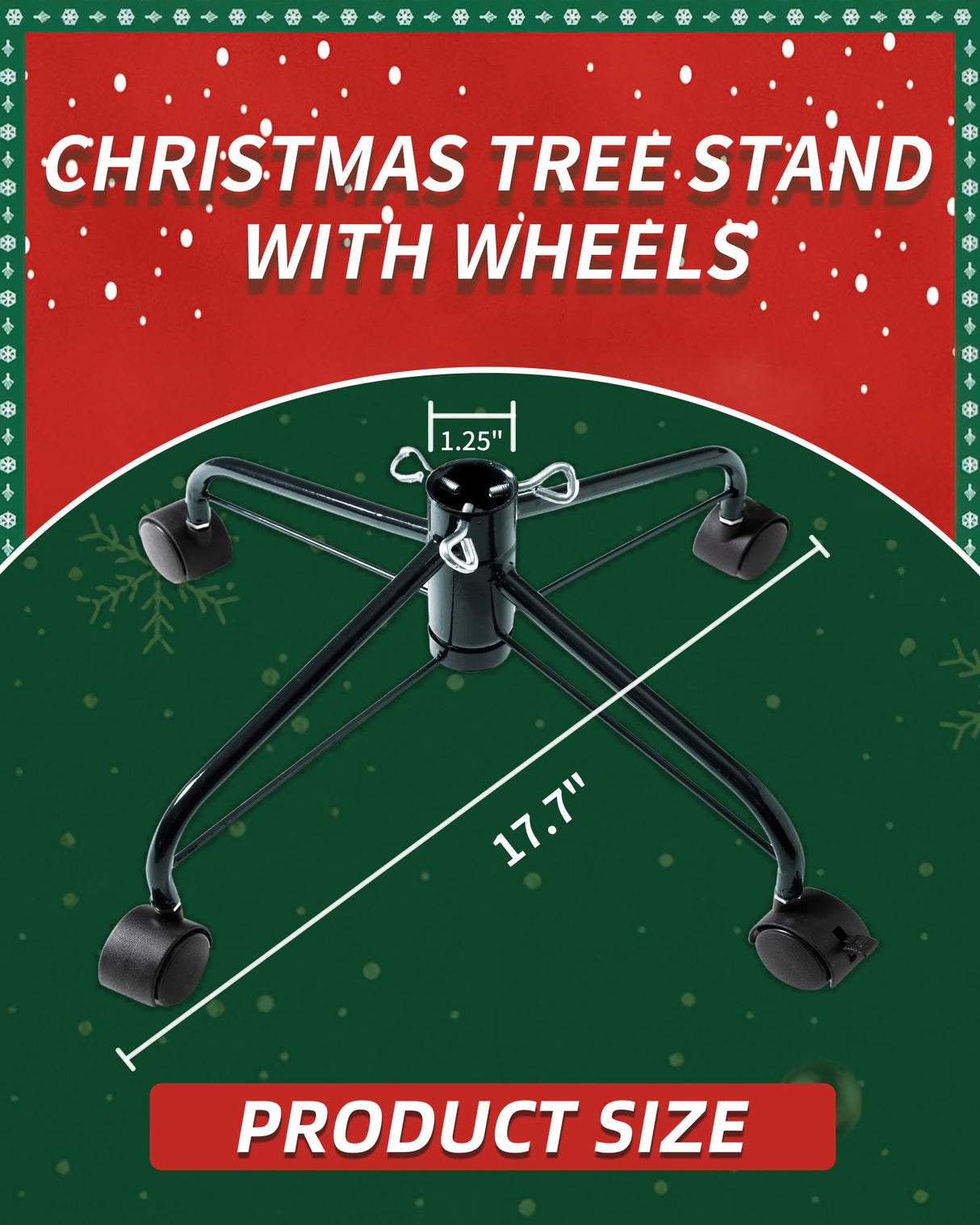 Christmas Tree Stands for Artificial Trees, Artificial Christmas Tree Stand with Wheels,Rolling Christmas Tree Base for 3 Ft to 6 Ft Artificial Christmas Trees, fits 0.5-1.25 Inch Tree Pole, Green BakCover