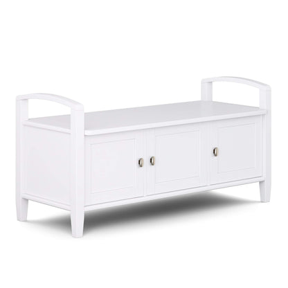 SIMPLIHOME Warm Shaker SOLID WOOD 44 Inch Wide Transitional Entryway Storage Bench in White, For the Living Room, Entryway and Family Room - WoodArtSupply