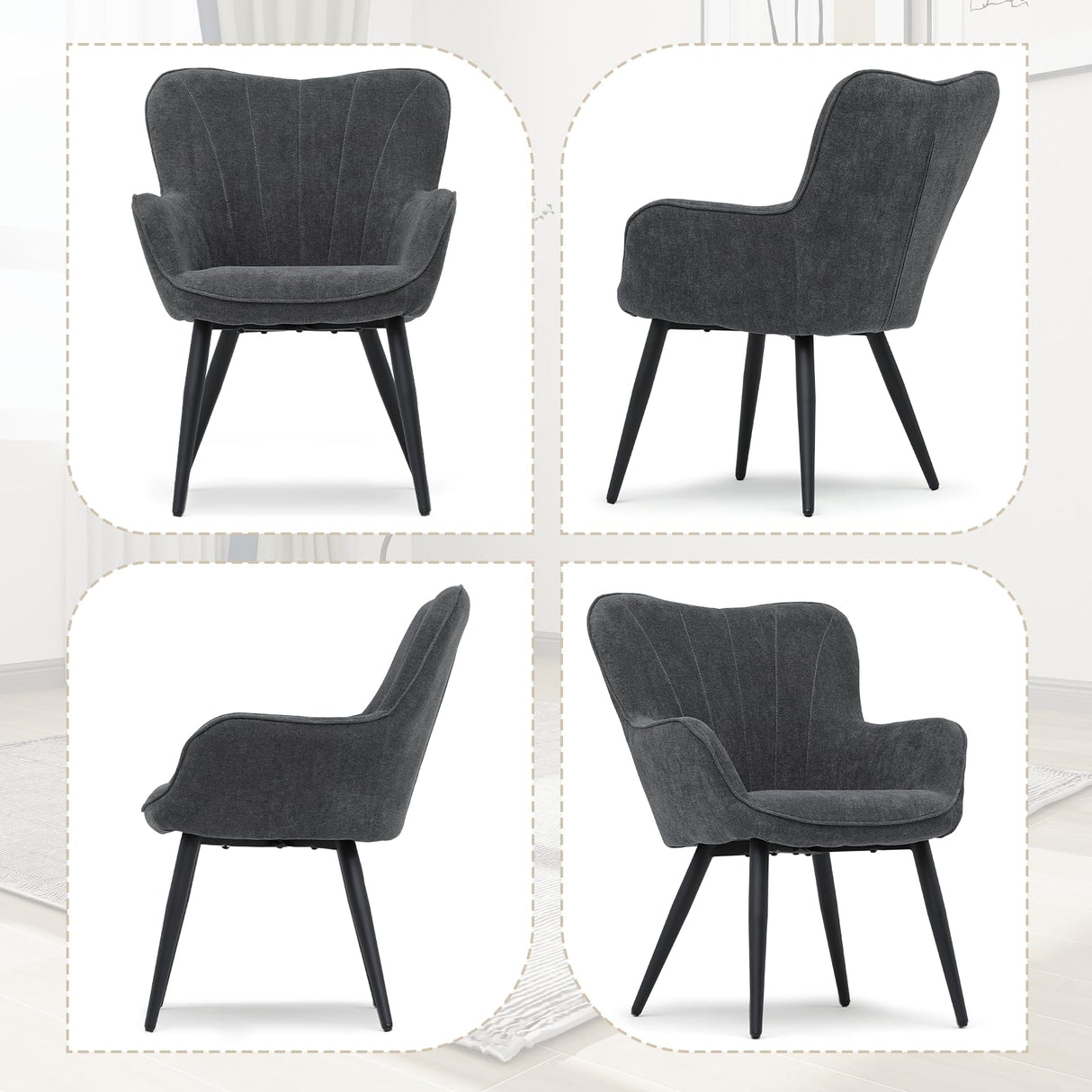 Athena Collection Wingback Accent Chair for Living Room, Upholstered Arm Reading Chair for Adults, Cozy Linen Fabric Armchair with Metal Legs for Bedroom, Makeup, Office, Grey Athena Collection