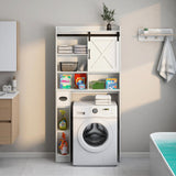 Vabches Farmhouse Over The Toilet Storage Cabinet with Sliding Barn Door and Toilet Paper Holder Vabches