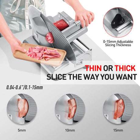 Meat Slicer, Techwood Electric Deil Food Slicer with Removable 9” Stainless Steel Blade, Deli Cheese Fruit Vegetable Bread Cutter with Adjustable Knob for Thickness, Food Carriage & Non-Slip Feet Techwood