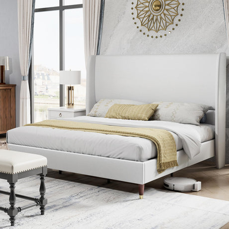 PaPaJet Upholstered Queen Platform Bed Frame with 51.2" High Headboard - Stylish, Sturdy & No Box Spring Needed PaPaJet