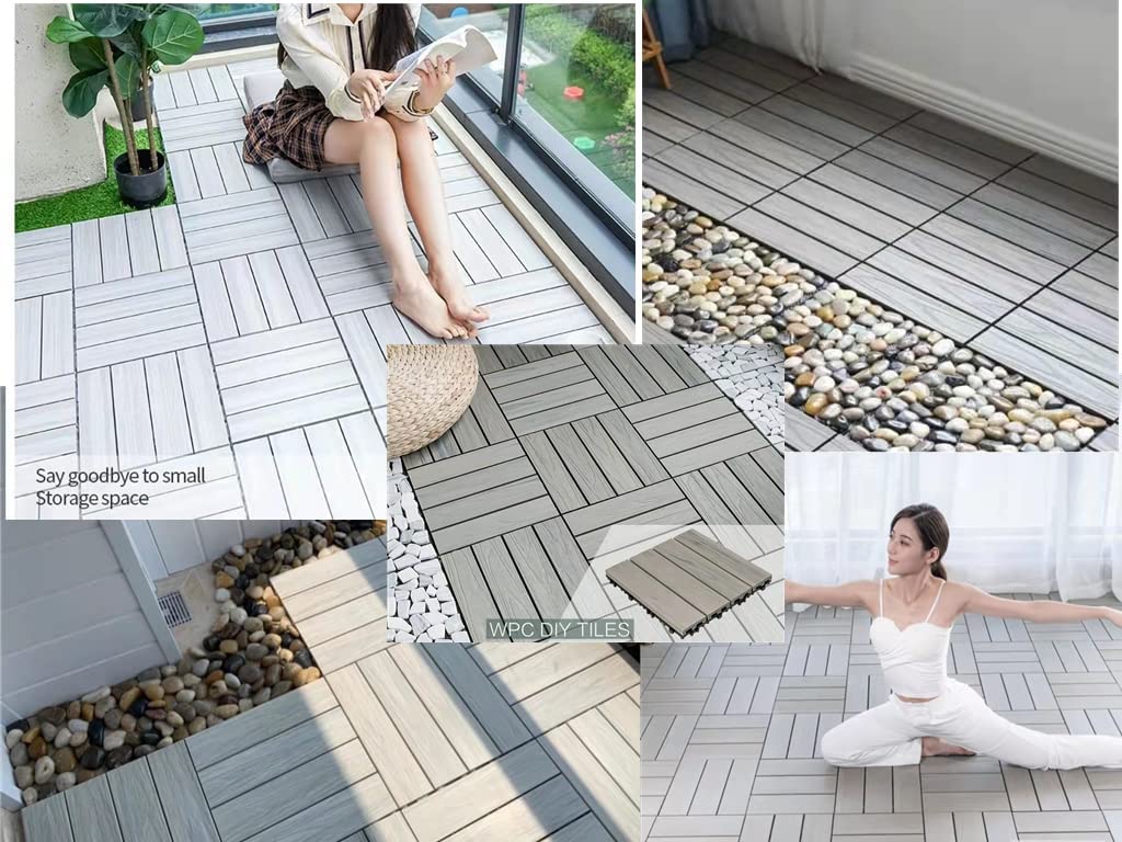 WPC Patio Deck Tiles,DIY Interlocking Decking Tiles, Floor Tile,Water Resistant Indoor Outdoor (9, 3D Organic White) - WoodArtSupply