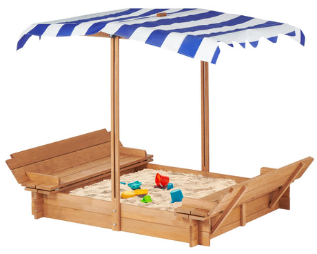 Mederra Kids Sandbox with Cover, 46'' Wooden Sand Box w/Adjustable Canopy, Outdoor Sandpit for Backyard Play, Light Brown Mederra