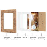 iRahmen 5x7 Picture Frame Set of 2, Rustic Brown Wood with Glass Photo Frame - Display Pictures 4x6 with Mat or 5 x 7 without Mat for Horizontal or Vertical Table top and Wall Mounting iRahmen