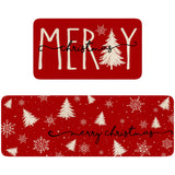 Eikunn Red Christmas Kitchen Rugs Set of 2 Xmas Trees Snowflake Kitchen Mat for Floor Winter Holiday Non-Slip Kitchen Sink Mats Kitchen Decor Doormat+Runner Rug Eikunn