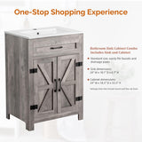 VINGLI 24" Farmhouse Bathroom Vanity with Sink, Undermount Vanity Sink Cabinet with Barn Door &Shelf,Free Standing Small Bathroom Storage Cabinet with Single Hole Ceramic Basin Combo Set,Washed Gray VINGLI