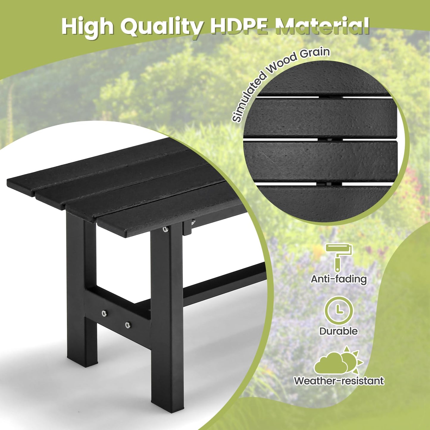 Tangkula 47” Black Outdoor Garden Bench for 2 - Sturdy Patio Seating with HDPE Slatted Seat & Metal Frame - WoodArtSupply