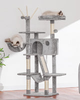 Hey-brother Cat Tree, 53 inch Cat Tower for Indoor Cats, Cat House with Padded Platform Bed, Toy Balls, Large Cozy Condo, Hammocks and Sisal Scratching Posts, Light Gray MPJ019-SW Hey-brother
