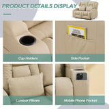 TUNYI 54.3" Loveseat Recliner Sofa - Manual Reclining Loveseat Faux Leather Home Theater Seating with Cup Holder/Pillow for Living Room, Apartment (Beige, Loveseat) TUNYI
