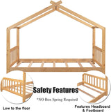 Harper & Bright Designs Twin House Bed for Kids, Floor Bed Frame Twin with Headboard and Footboard, Wooden Twin Kids Bed Montessori Floor Bed for Toddlers, Girls, Boys,Natural Harper & Bright Designs