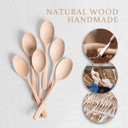 Hefild 7.3inch Small Wooden Spoons, 6PCS Uncoated Beech Plain Small Wooden Spoons Set, Table Spoons for Present Honey, Serving, Eating, Soup, Chocolate, Coffee, Tea