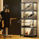 MoNiBloom 4-Tier Display Cabinet with Acrylic Doors - 55” Transparent Bamboo Display Case for Figures and Curio Collection, Floor Standing - Grey MoNiBloom