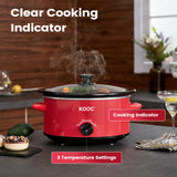 KOOC 4 Quart Slow Cooker, Free Liners Included for Easy Clean-up, 3 Temperature Settings, Dishwasher Safe Crock, Stainless Steel, RED, Ellipse KOOC