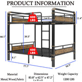 FUSVZ Heavy Duty Metal Full Over Full Bunk Beds for Adults Kids Teens, Convertible Industrial Bunk Bed Full Over Full Size with Guard Rails & Soft-Pack Vertical Ladder, Weight Capacity 600LBS (Black) FUSVZ