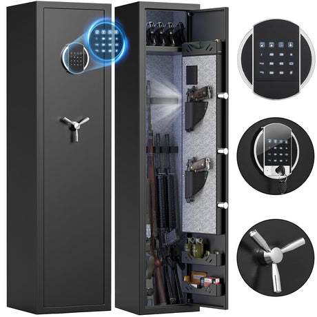 Silkight 3-5 Fireproof Gun Safe, Quick Access Digital Rifle Gun Safes for Home Rifle and Pistols, Long Gun Safes for Rifles and Shotguns with Touchscreen Pad, Mute Function, Dual Alarm & Metal Box silkight