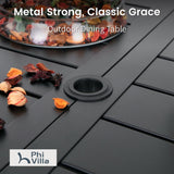 PHI VILLA 7 Piece Outdoor Dining Set for 6, 60” Rectangular Metal Steel Dining Table with Umbrella Hole & Stackable Dining Chairs for Patio, Deck, Yard, Garden PHI VILLA