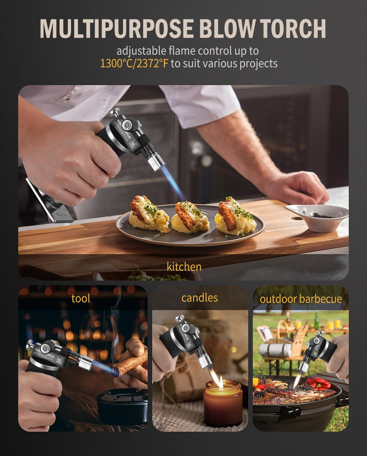 RAVS Butane Torch Lighter, DUAL Flame Mode Kitchen Torch, Refillable Cooking Torch Gun, Creme Brulee Torch Lighter, Blow Torch for Cooking, Welding, Mini Torch Soldering Torch, Butane is Not Included ravs