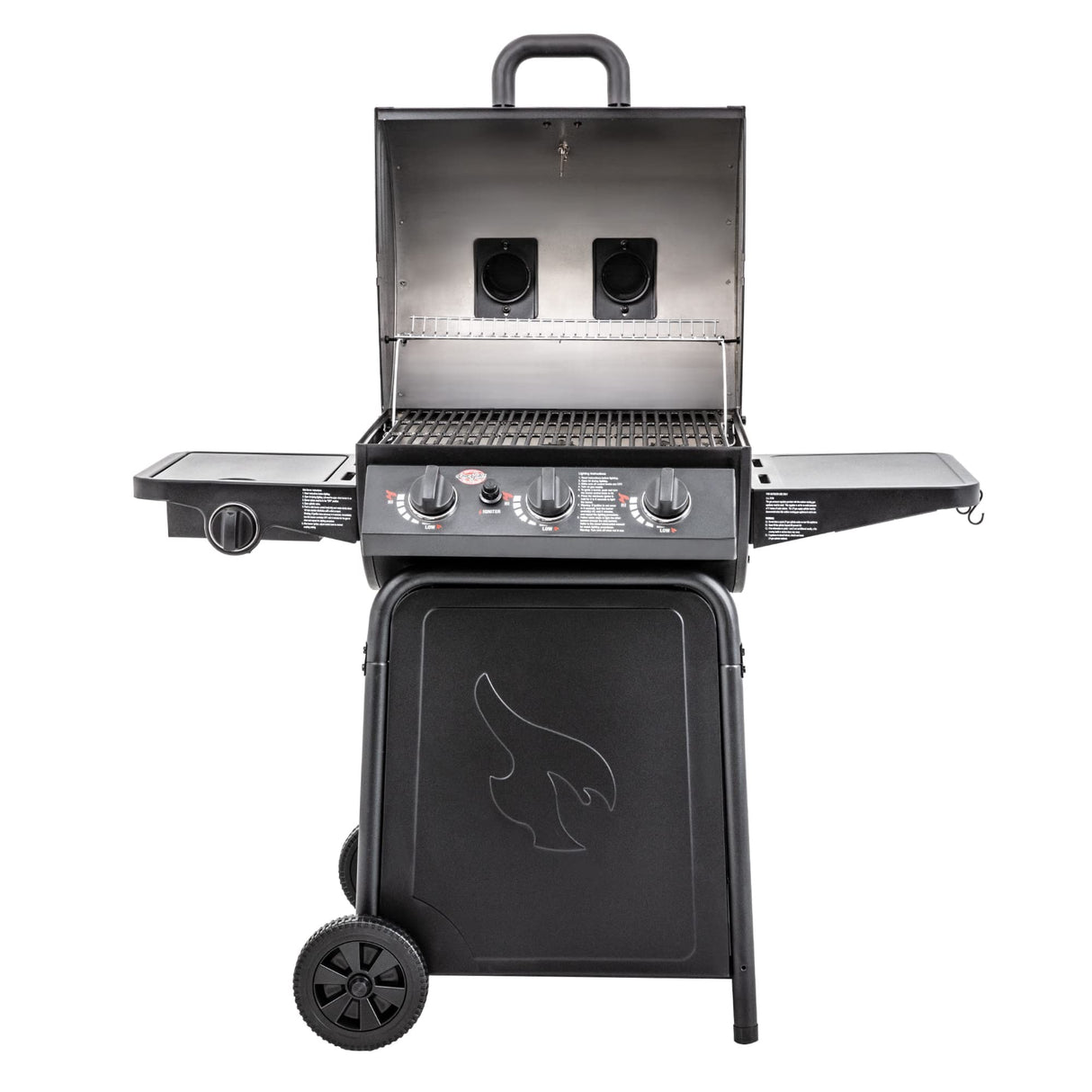 Char-Griller® Grillin' Pro 3-Burner Propane Gas Grill in Black with 40,800 BTU, Cast Iron Grates and Warming Racks, 630 Cooking Square Inches, Model E3001 Char-Griller