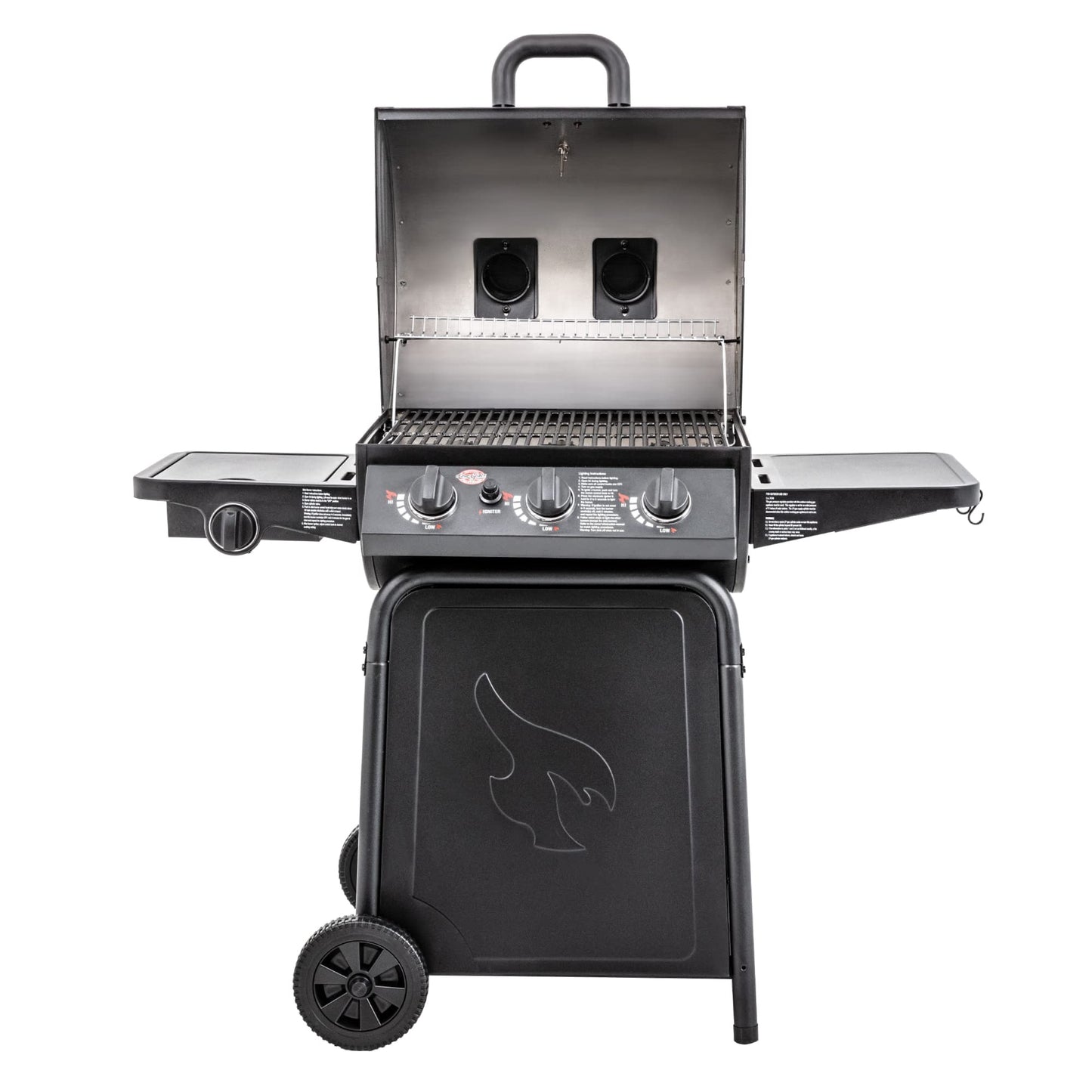 Char-Griller® Grillin' Pro 3-Burner Propane Gas Grill in Black with 40,800 BTU, Cast Iron Grates and Warming Racks, 630 Cooking Square Inches, Model E3001