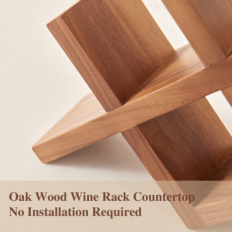 TREOAKWIS Wine Rack Countertop Oak Solid Wood Wine Organizer Rack 4 Bottles Holder for Wine, Drinks, Beer, Suit for Home, Bar, Kitchen,Cellar Basement (Walnut) TREOAKWIS