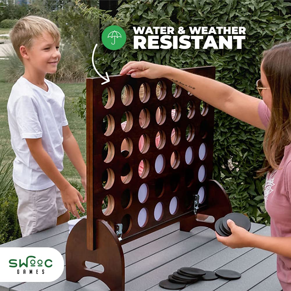 SWOOC Games - Giant Four in a Row (All Weather) with Carrying Case & 60% Quieter Design - Giant Connect - 4 Game - Giant Outdoor Games - Yard Games for Kids and Adults - Backyard Games - Giant Games SWOOC