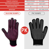 AFT90 2 Pcs Professional Heat Resistant Glove for Hair Styling Heat Blocking Gloves for Curling, Flat Iron and Hair Styling Tools, Silicone Bump, Pink Edge AFT90