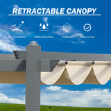 BPS 12' x 20' Outdoor Pergola with Retractable Shade Canopy, Dark Gray Matte Aluminum Frame, 2 Pieces Roller Shade Curtain, Grape Trellis Pergola for Patio Backyard and Deck - Khaki BPS