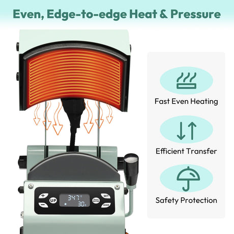 OFFNOVA Hat Heat Press Machine for Caps with 2 Interchangeable Platens, Temp & Time Control with Auto Countdown, Efficient Heat Transfer for HTV Iron On and Sublimation Projects (Auto-Green) OFFNOVA