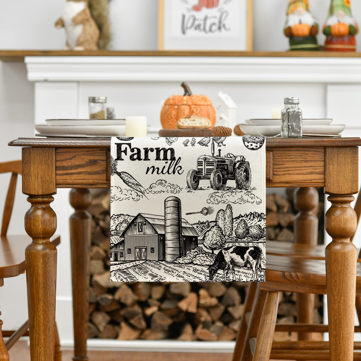 Artoid Mode Tractor Milk Farm Table Runner, Cow House Fall Kitchen Dining Table Decoration for Outdoor Home Party 13x72 Inch Artoid Mode