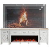 BVIUNTWO Farmhouse TV Stand with Fireplace for TVs Up to 95 Inch,Entertainment Center with 50" Electric Fireplace,88" TV Console with Storage Cabinet Drawers for Living Room(Off White) BVIUNTWO